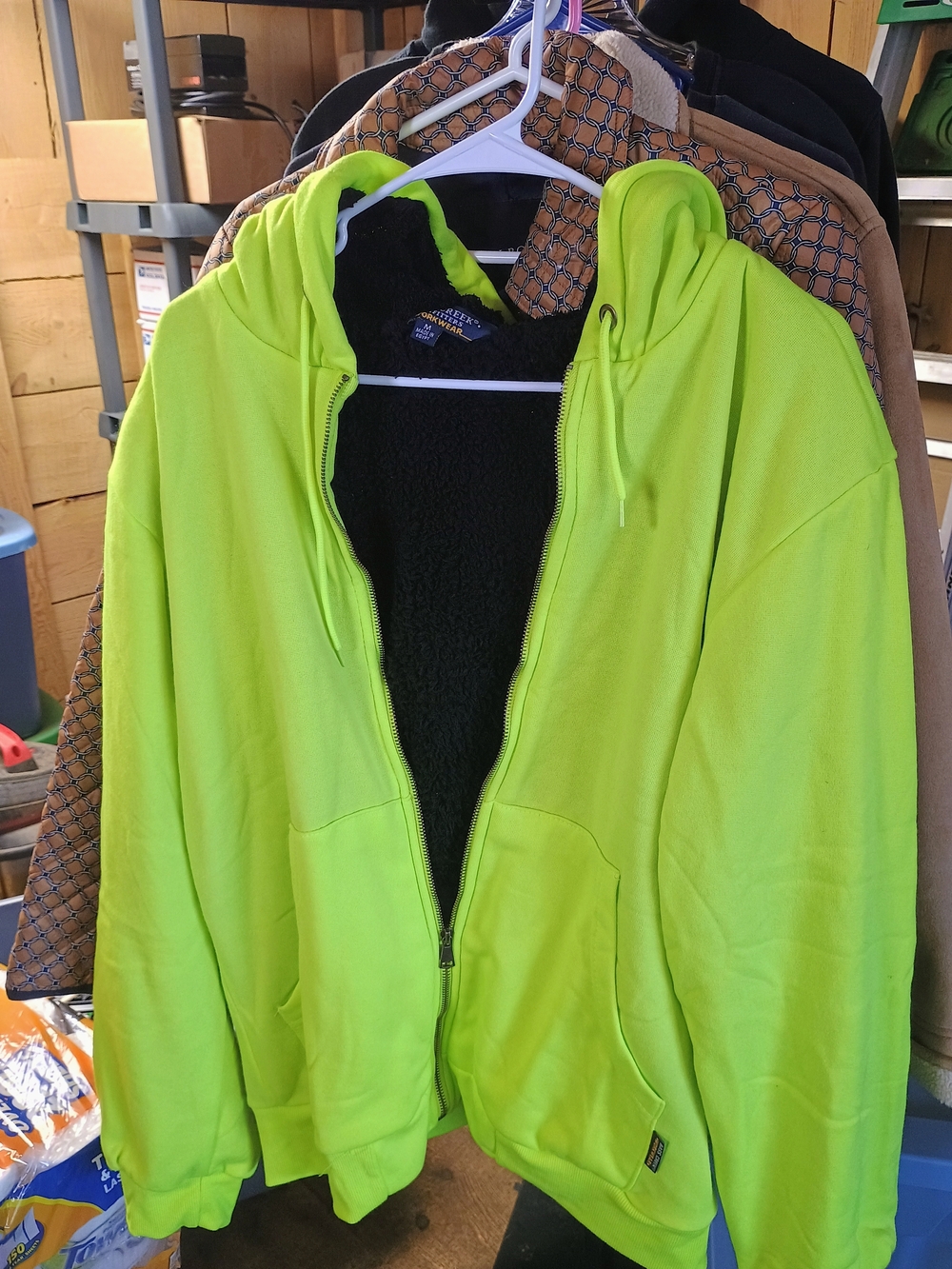 Men's Lime Green Sherpa-Lined Zip Hoodie Bin 6
